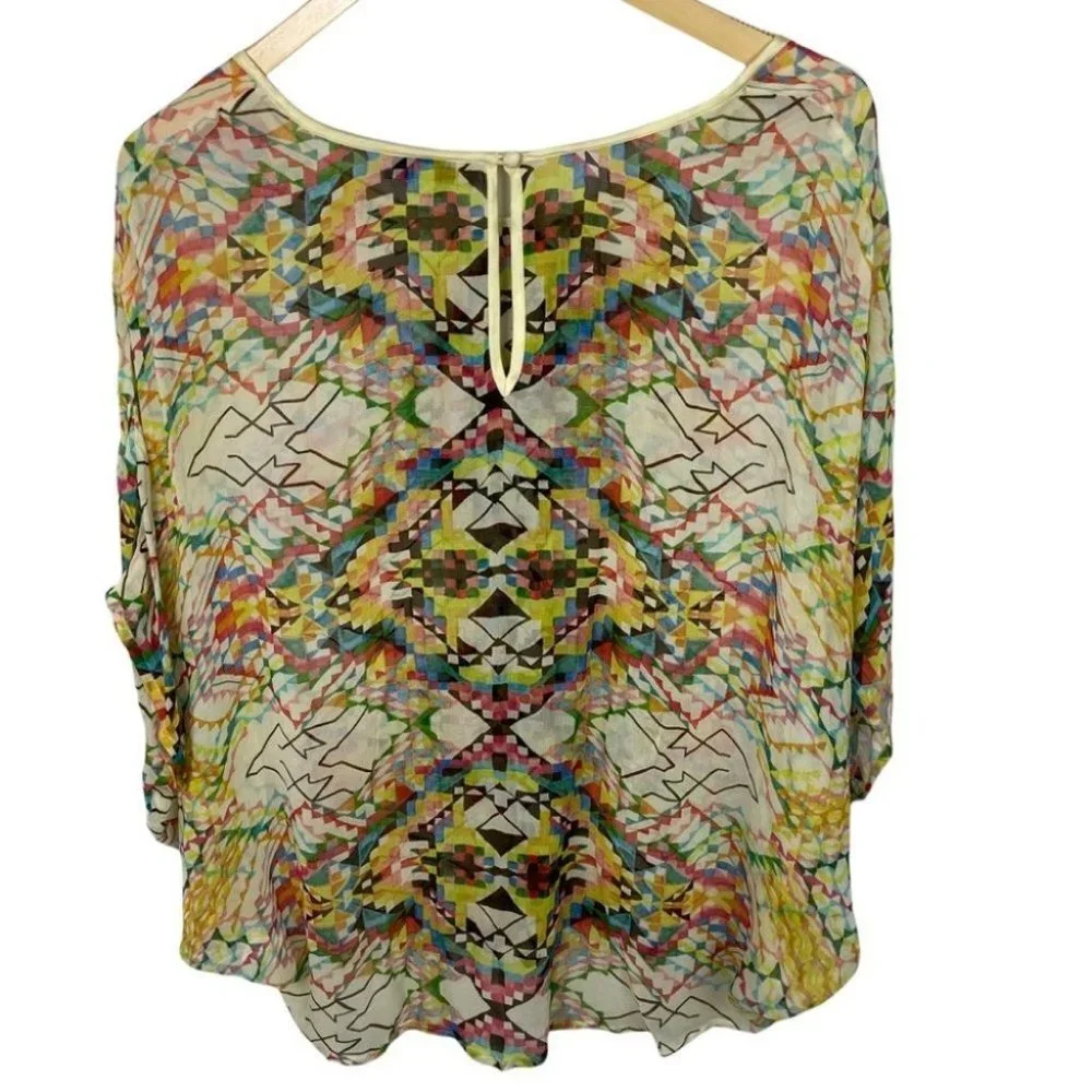 Anthropologie Bohemian Print Blouse Poncho Size XS Conditions Apply Top Hippie‎ - Picture 3 of 10